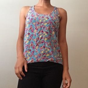 Blue Tank Tops with Pink Flowers